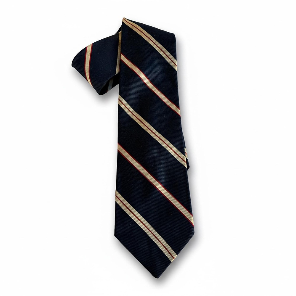 Vintage Donald Bunce Silk Tie | Navy Blue Stripe | Mid-Century American Menswear